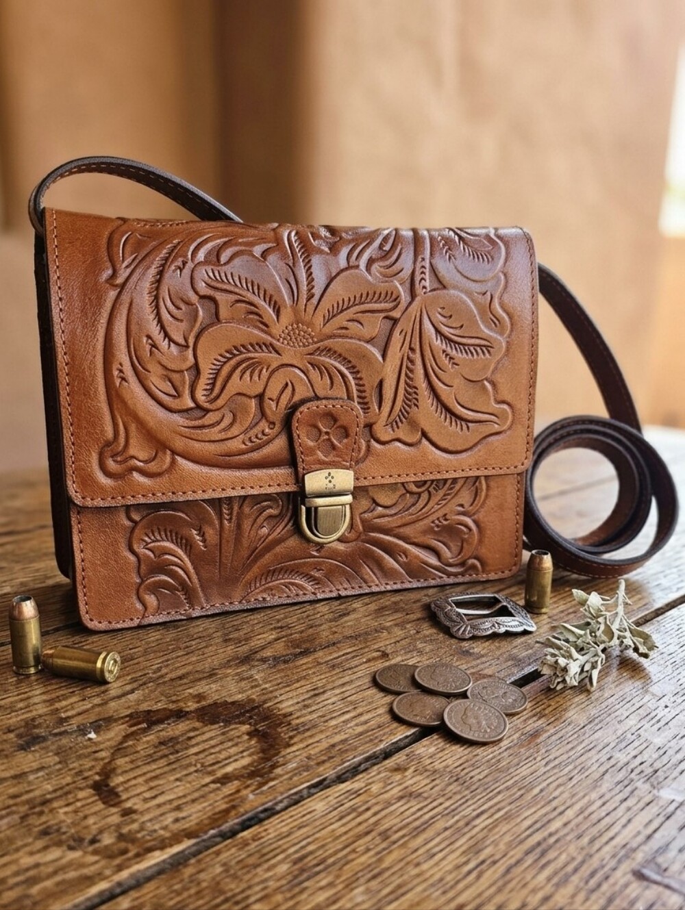 Patricia Nash Lanza Tooled Florence Leather Crossbody Bag